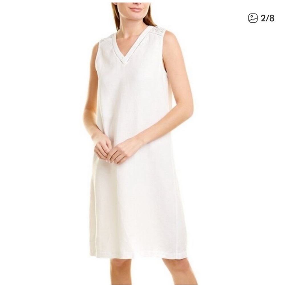 J. McLaughlin White Sleeveless V-Neck Shift Dress with Lace Trim